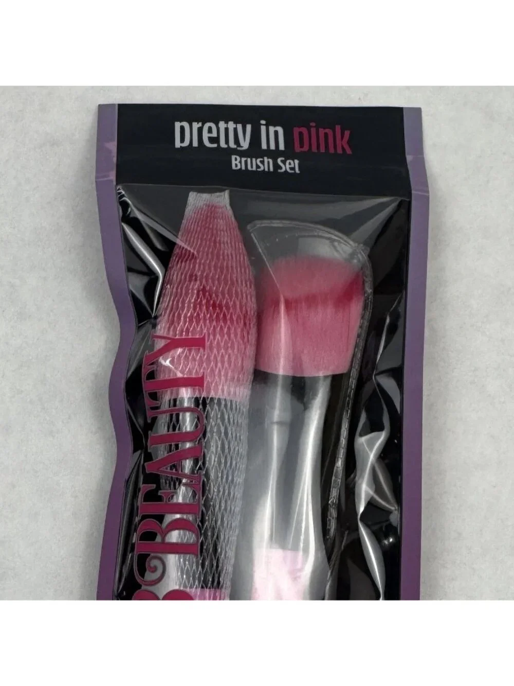 Pinky B Beauty Pretty In Pink Makeup Brush 2-Piece Set Powder Blush Contour NEW